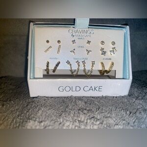 BNIB CRAVINGS by Gold Cake Brass w/Gold Plated 9-Pair Gold-Tone Earring Set